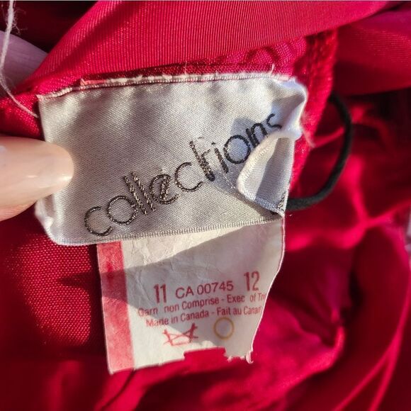 Vintage 90s Cherry one Shoulder Red Party Dress with Side Ruffle and Bow Vday - Picture 10 of 10